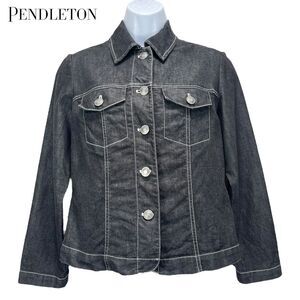 Pendleton Women's XS Petite Black Denim‎ Jeans Jacket Contrast Stitching